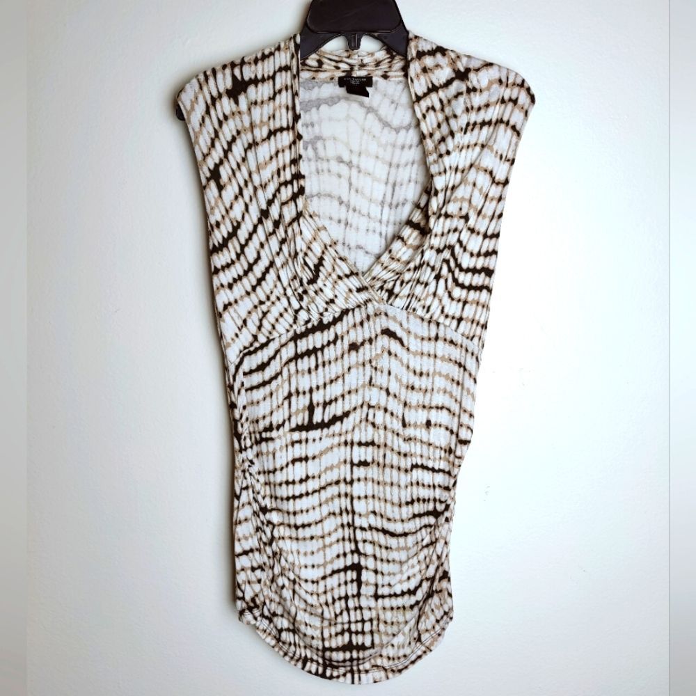 Ann Taylor Ruched Alligator Print V-Neck Sleeveless Tank Top, Sz MP